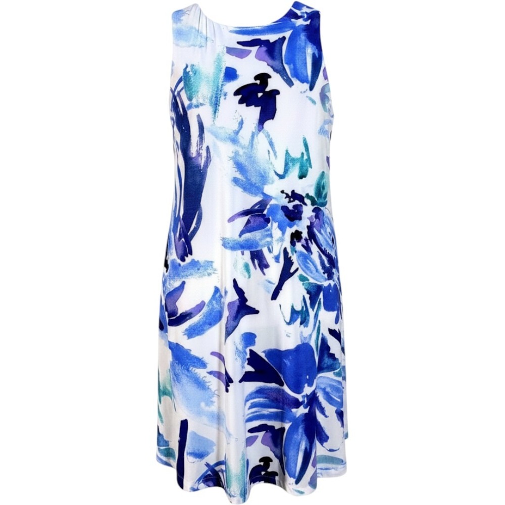 Anne Klein Blue Watercolor Floral Sleeveless‎ Shift Dress Womens Size 8